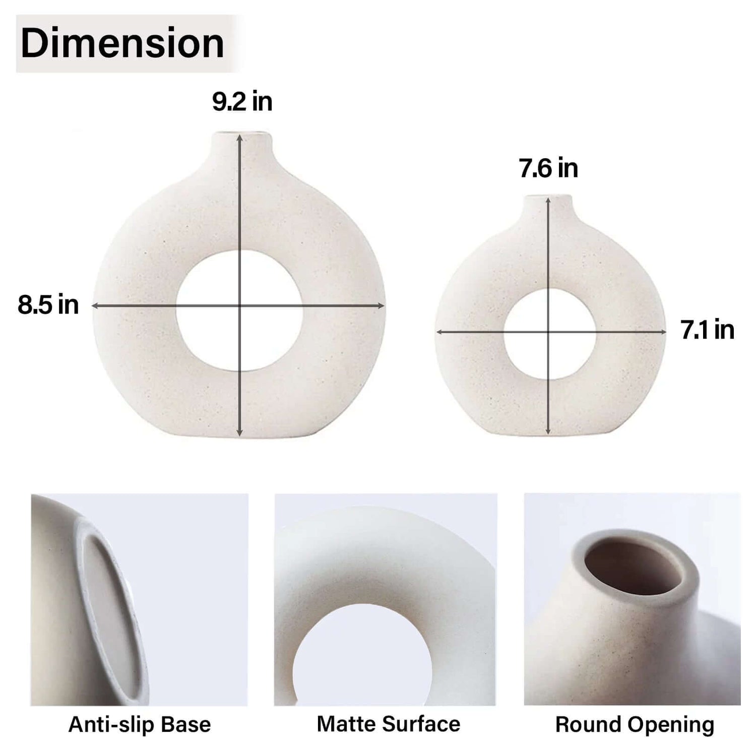 Elevate Your Home Decor with Our Set of 2 Stylish White Ceramic Donut Vases - Perfect for Modern Farmhouse Aesthetics!