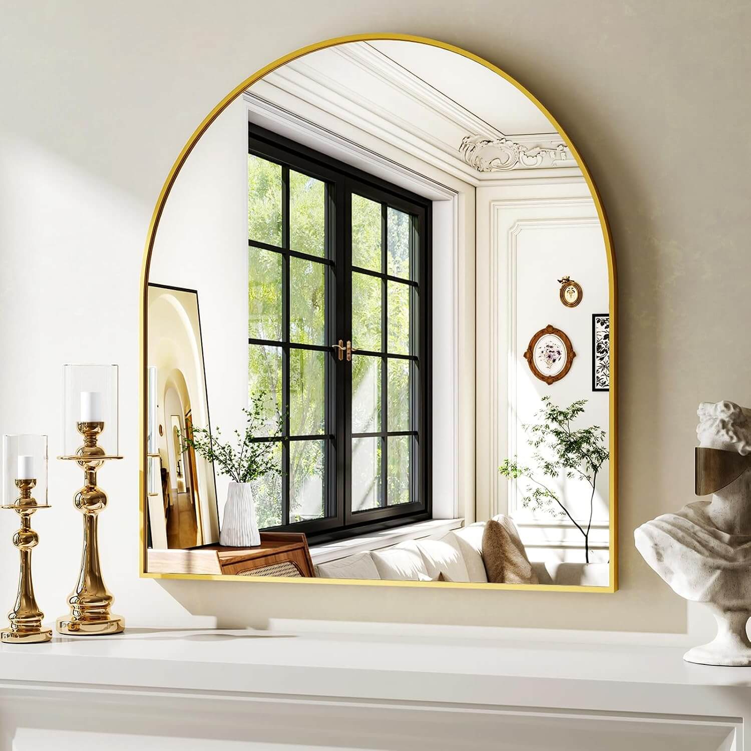 Stunning 31" x 32" Arched Gold Wall Mirror - Perfect for Bathroom, Bedroom, Living Room &amp; Entryway Decor