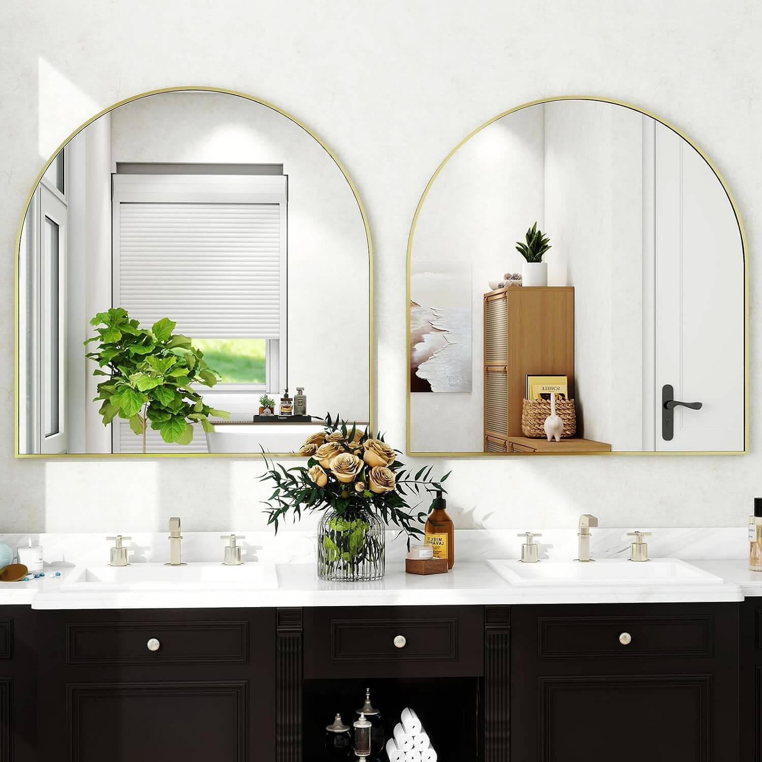 Stunning 31" x 32" Arched Gold Wall Mirror - Perfect for Bathroom, Bedroom, Living Room &amp; Entryway Decor