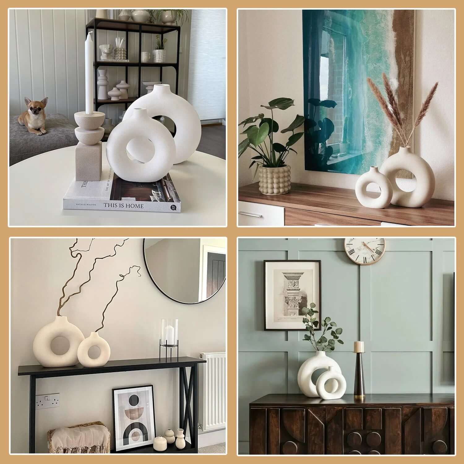 Elevate Your Home Decor with Our Set of 2 Stylish White Ceramic Donut Vases - Perfect for Modern Farmhouse Aesthetics!