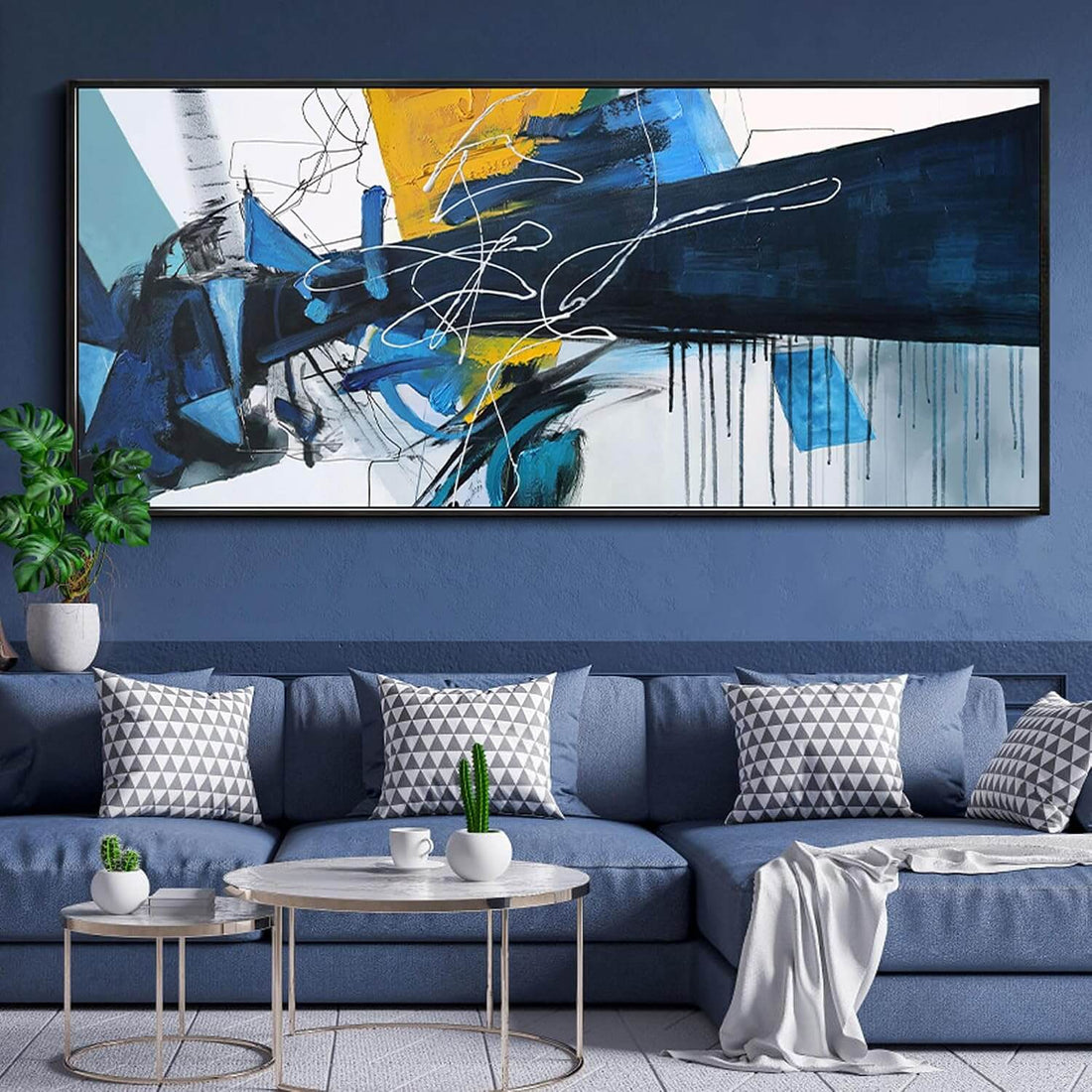 Extra Large Blue Abstract Canvas Wall Art