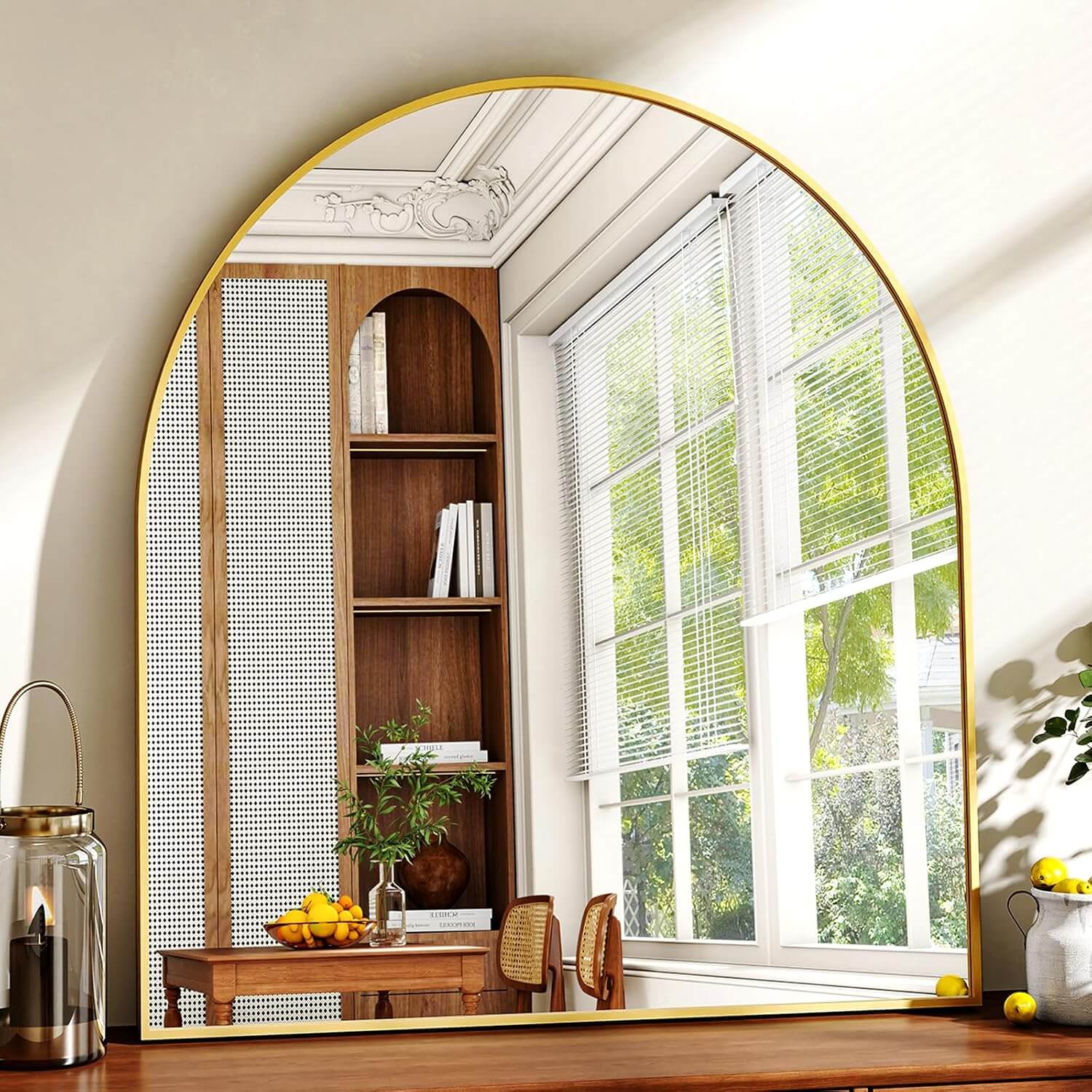 Stunning 31" x 32" Arched Gold Wall Mirror - Perfect for Bathroom, Bedroom, Living Room &amp; Entryway Decor
