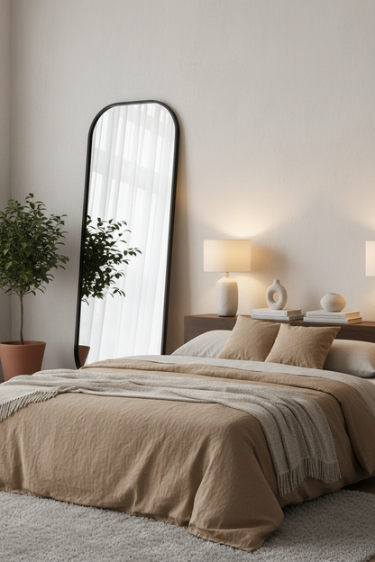 Sleek Black Oval Wall Mirror - 24" x 60" Modern Metal Frame for Bathroom, Bedroom, and Entryway