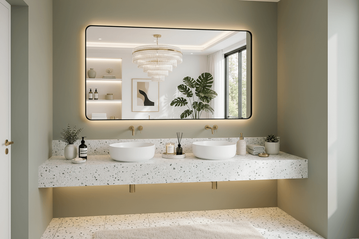 Boutique Hotel BathroomBlack Metal Framed Bathroom Mirror – 60x36 Modern Vanity