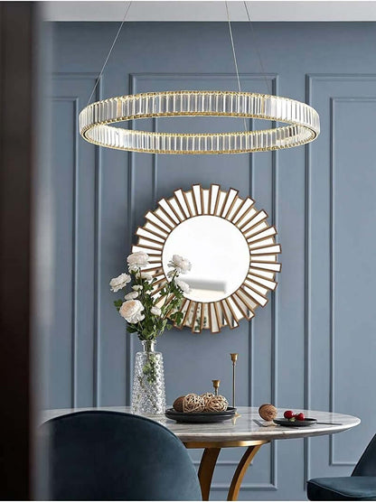 Stunning Modern Gold Crystal Chandelier - Dimmable 24" Round Pendant Light with Remote Control for Elegant Living Spaces