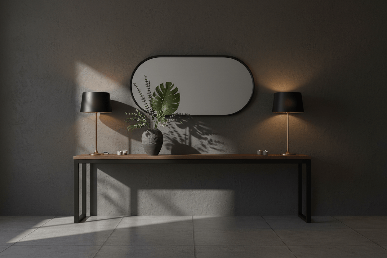 Sleek Black Oval Wall Mirror - 24" x 60" Modern Metal Frame for Bathroom, Bedroom, and Entryway