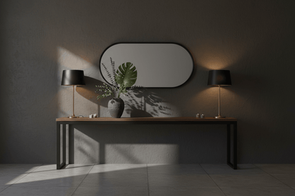 Sleek Black Oval Wall Mirror - 24" x 60" Modern Metal Frame for Bathroom, Bedroom, and Entryway