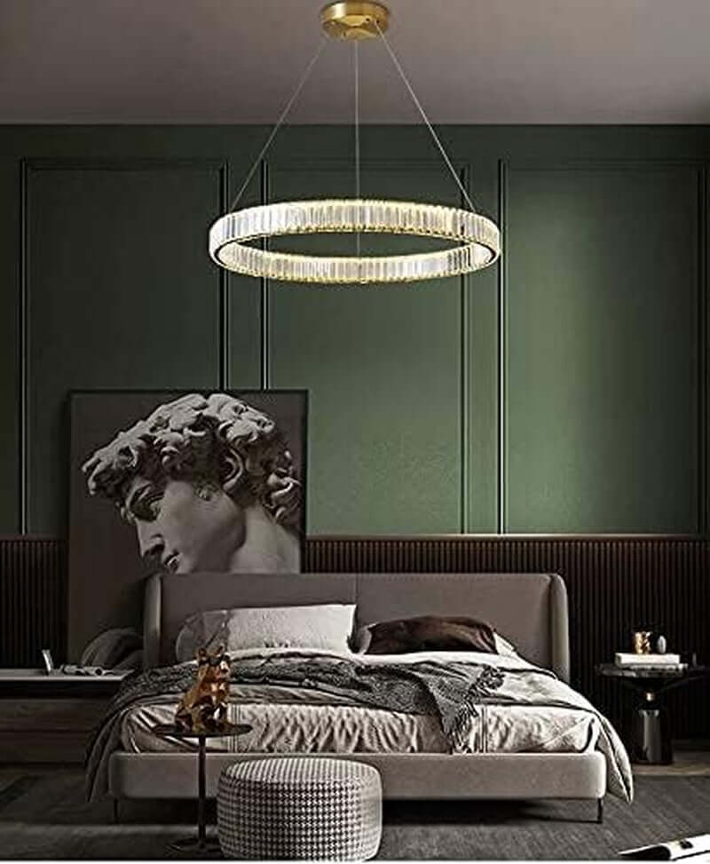 Stunning Modern Gold Crystal Chandelier - Dimmable 24" Round Pendant Light with Remote Control for Elegant Living Spaces
