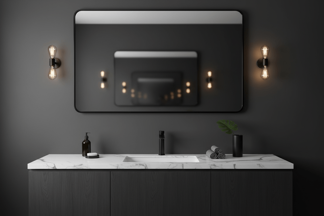 Black Metal Framed Bathroom Mirror