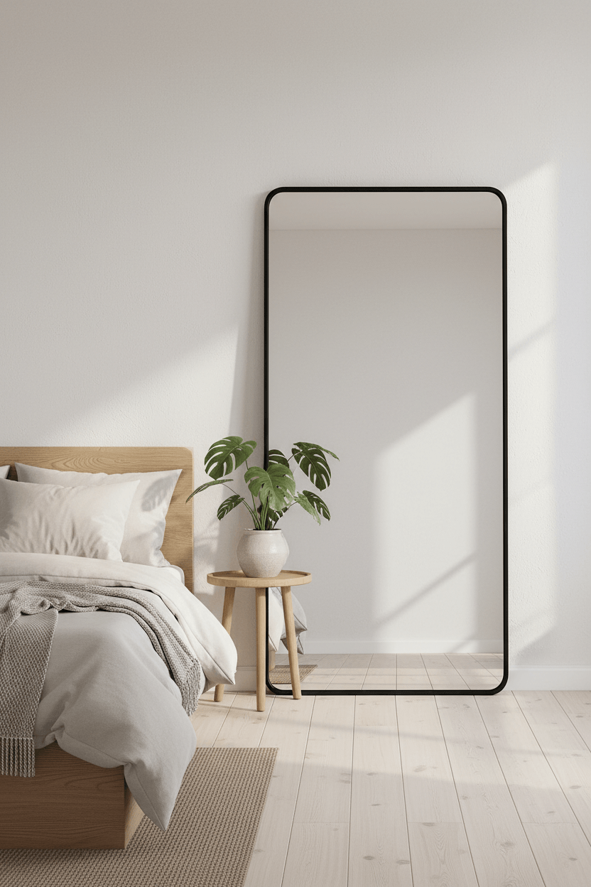 Scandinavian BedroomBlack Metal Framed Bathroom Mirror – 60x36 Modern Vanity