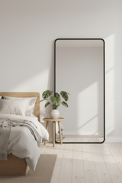 Scandinavian BedroomBlack Metal Framed Bathroom Mirror – 60x36 Modern Vanity